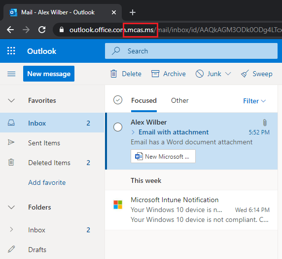 Outlook on the Web MCAS URL