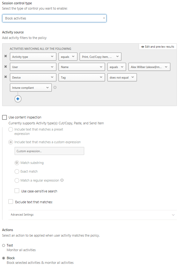 Example policy configuration