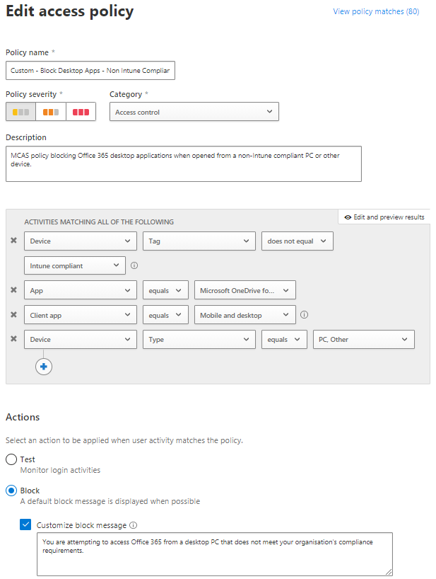 Cloud Apps Security policy configuration