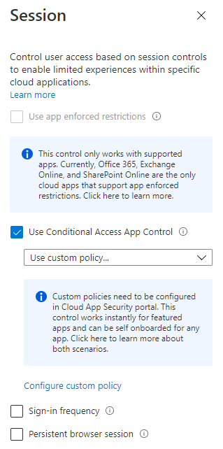 Conditional access session policy configuration